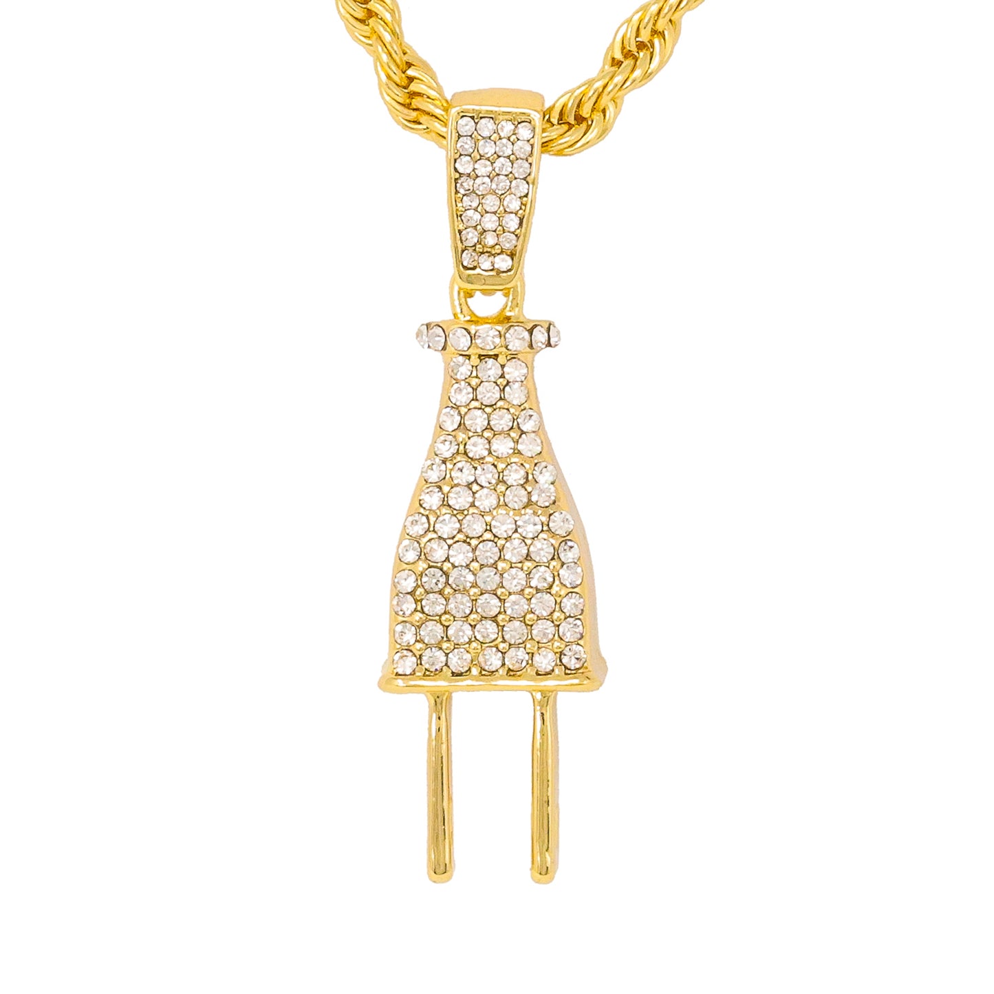 Iced Medium Plug Pendant with 4mm Rope Chain 24" - HC-1125