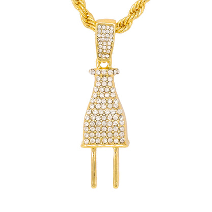Iced Medium Plug Pendant with 4mm Rope Chain 24" - HC-1125