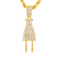 Iced Medium Plug Pendant with 4mm Rope Chain 24" - HC-1125