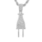 Iced Medium Plug Pendant with 4mm Rope Chain 24" - HC-1125