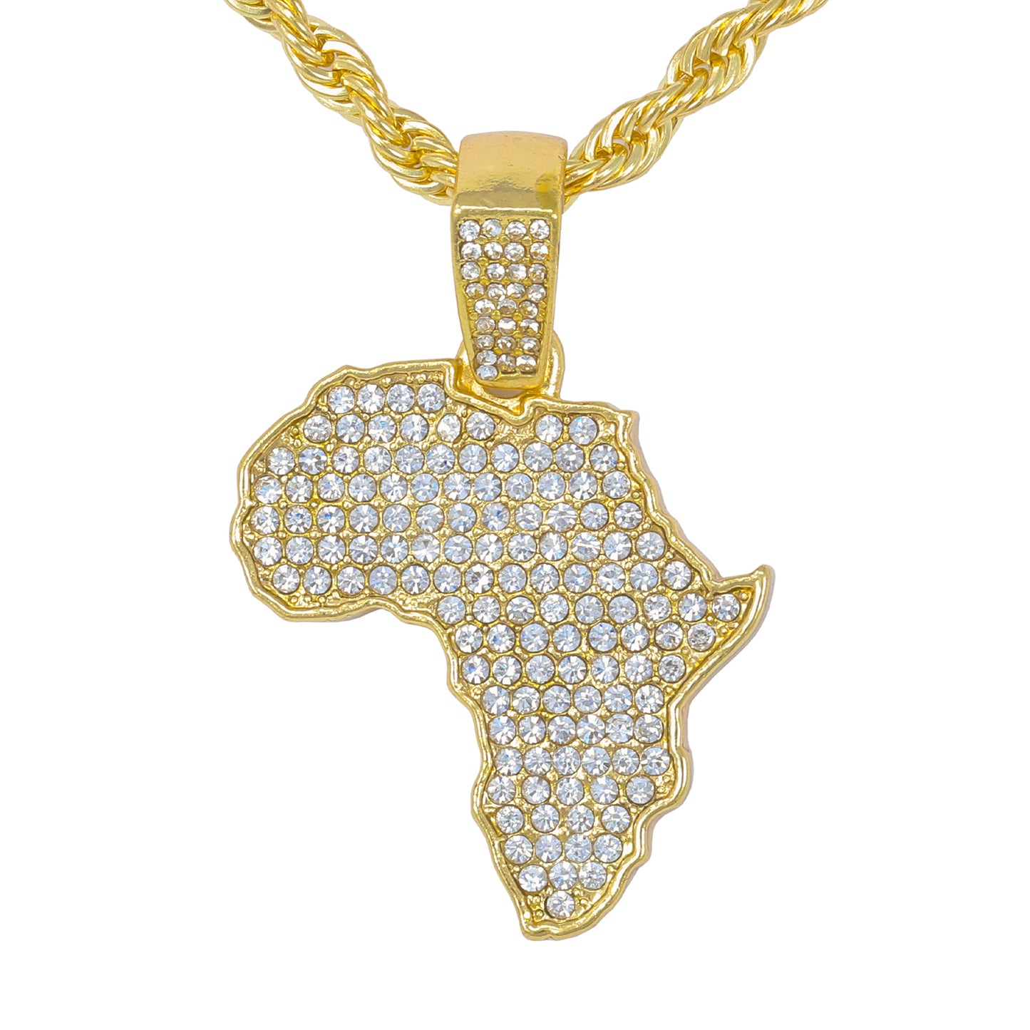 Iced Medium Africa Pendant with 4mm Rope Chain 24" - HC-1126