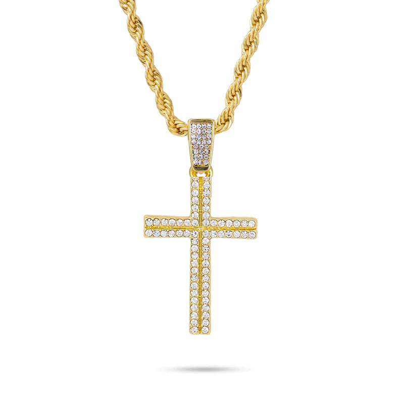 ICED CROSS NECKLACE GOLD