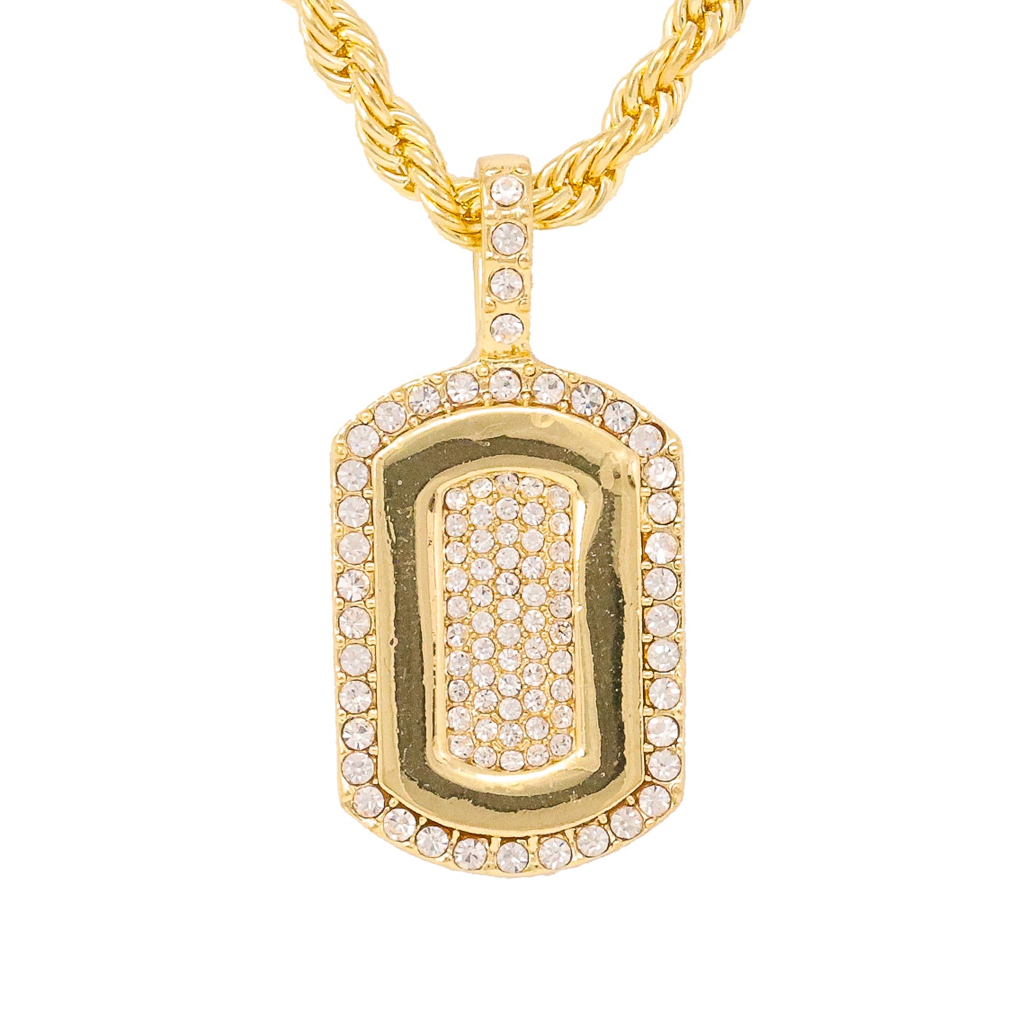 Iced Medium Tag Pendant with 4mm Rope Chain 24" - HC-1131*