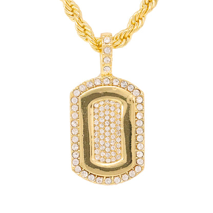 Iced Medium Tag Pendant with 4mm Rope Chain 24" - HC-1131*