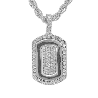 Iced Medium Tag Pendant with 4mm Rope Chain 24" - HC-1131*
