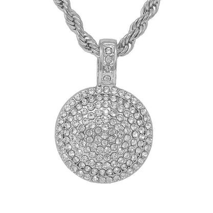 Iced Medium Round Tag Pendant with 4mm Rope Chain 24" - HC-1132*
