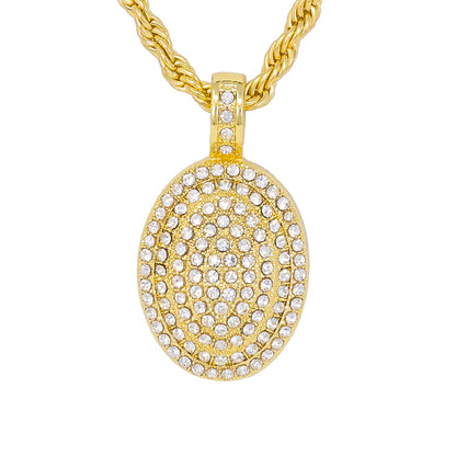 Iced Medium Tag Pendant with 4mm Rope Chain 24" - HC-1133*