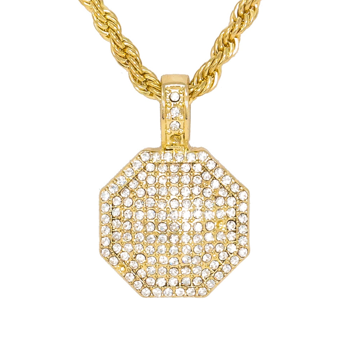 Iced Medium Tag Pendant with 4mm Rope Chain 24" - HC-1134*