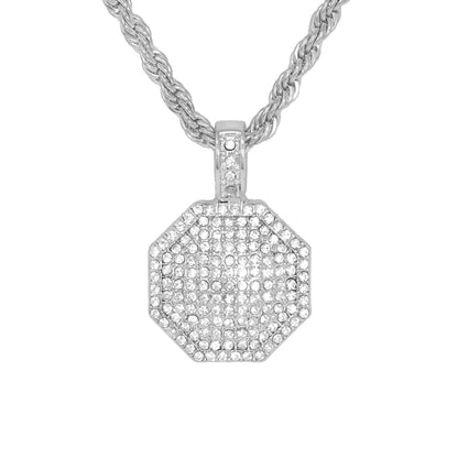 Iced Medium Tag Pendant with 4mm Rope Chain 24" - HC-1134*