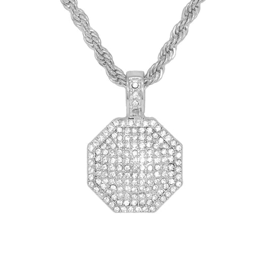 Iced Medium Tag Pendant with 4mm Rope Chain 24" - HC-1134*