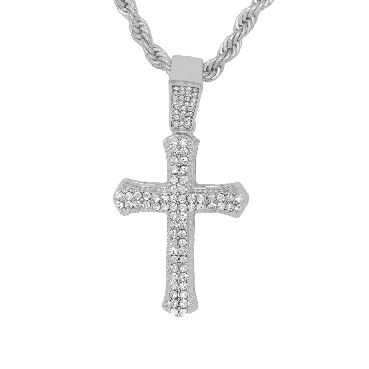 Iced Medium Cross Pendant with 4mm Rope Chain 24" - HC-1136