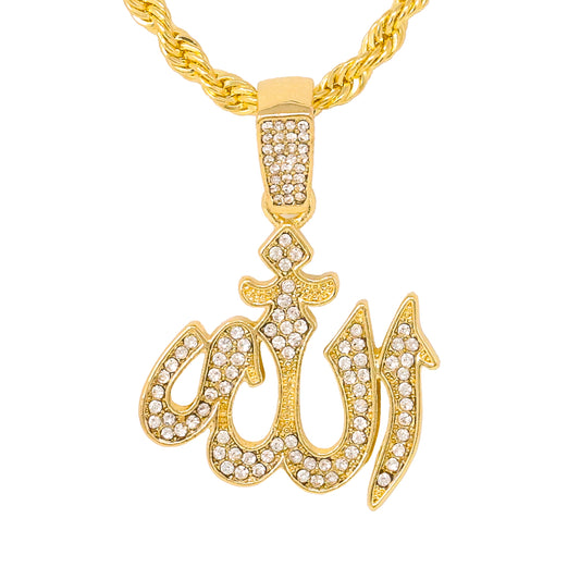 Iced Medium Islamic Pendant with 4mm Rope Chain 24" - HC-1137