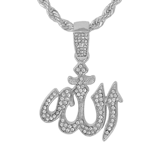Iced Medium Islamic Pendant with 4mm Rope Chain 24" - HC-1137