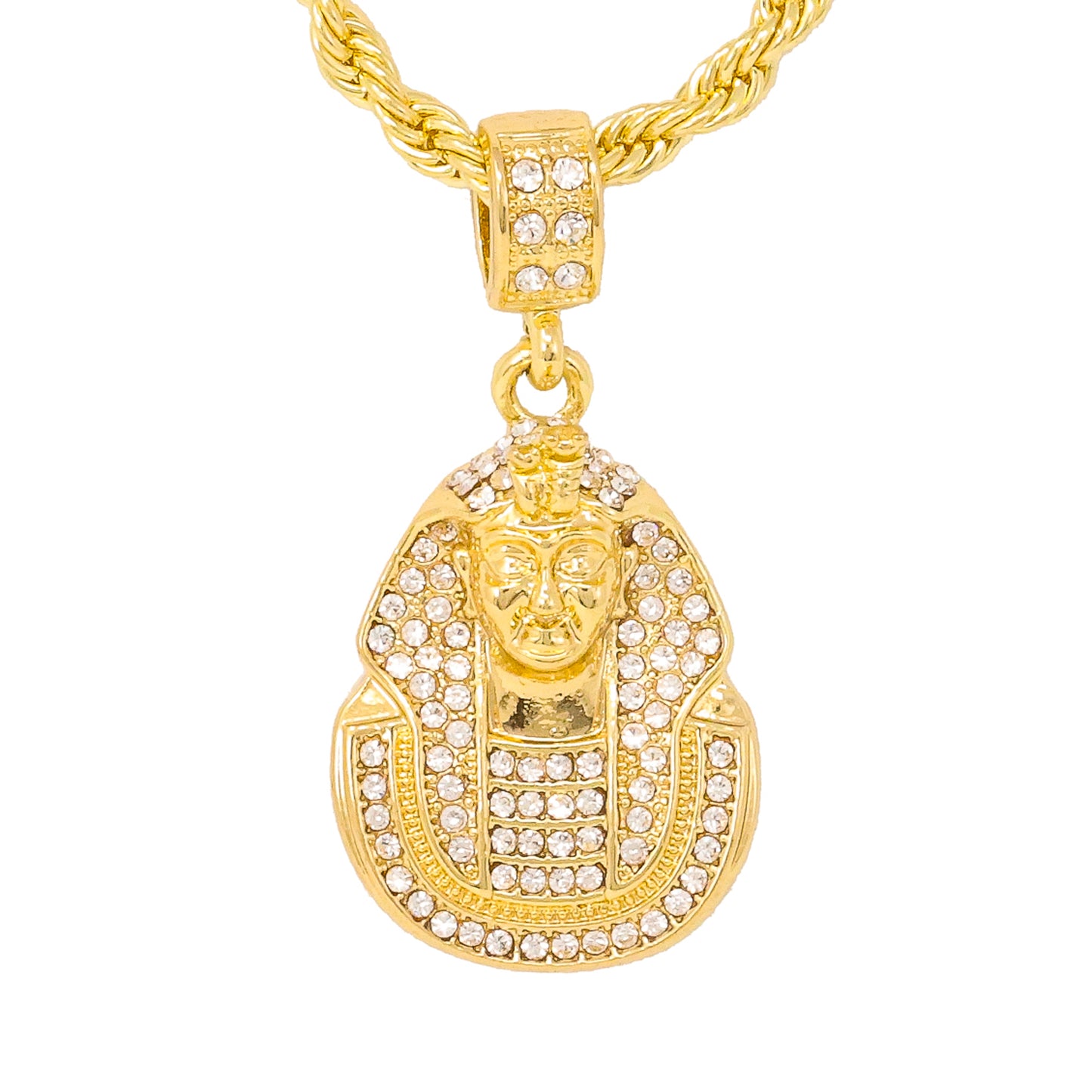 Iced Medium Pharoah Pendant with 4mm Rope Chain 24" - HC-1138*