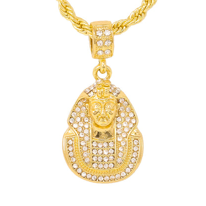 Iced Medium Pharoah Pendant with 4mm Rope Chain 24" - HC-1138*