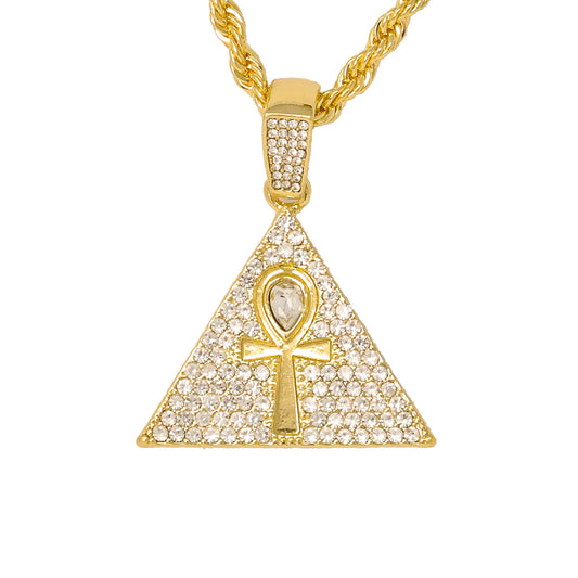 Iced Medium Pyramid Pendant with 4mm Rope Chain 24" - HC-1141