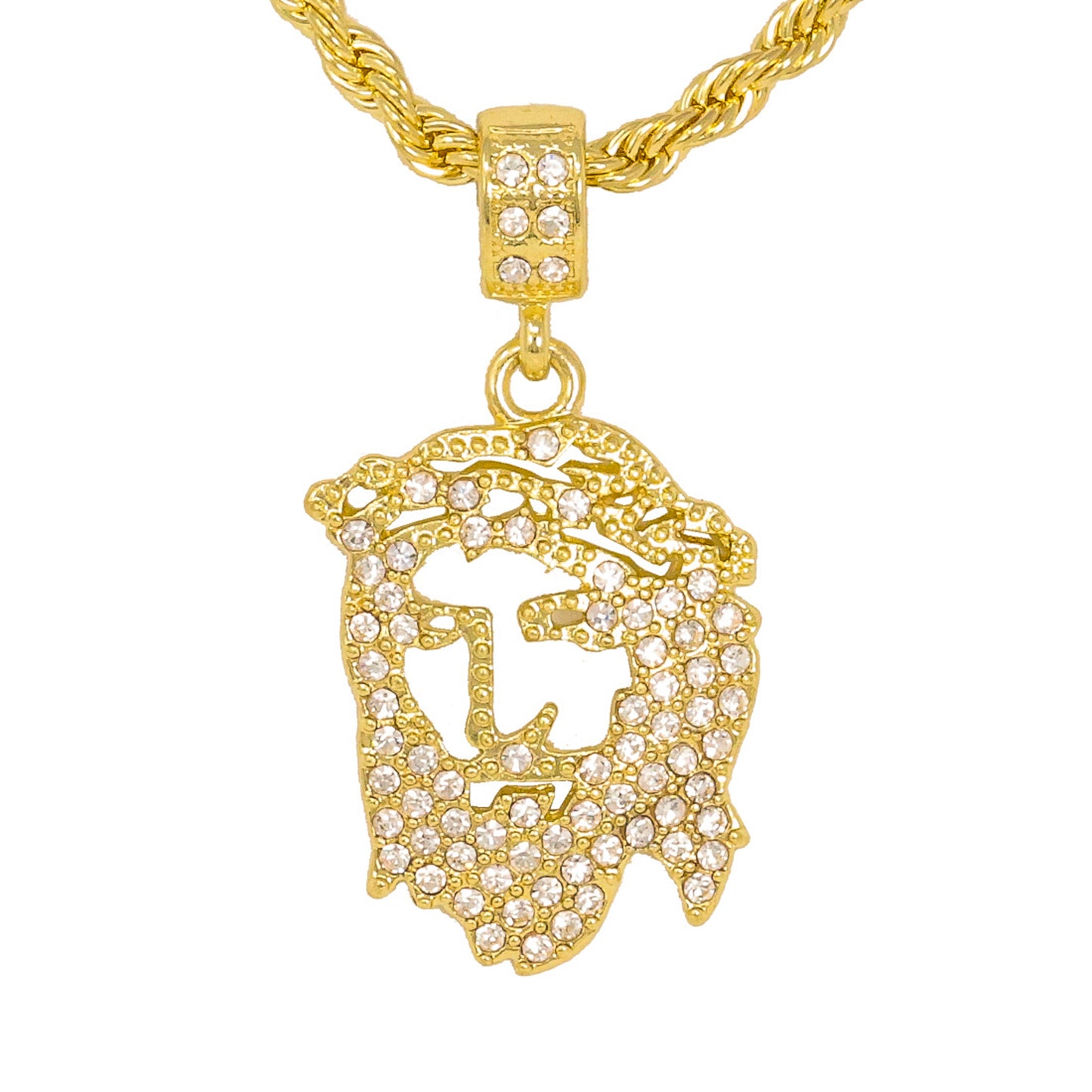Iced Medium Jesus Pendant with 4mm Rope Chain 24" - HC-1147*