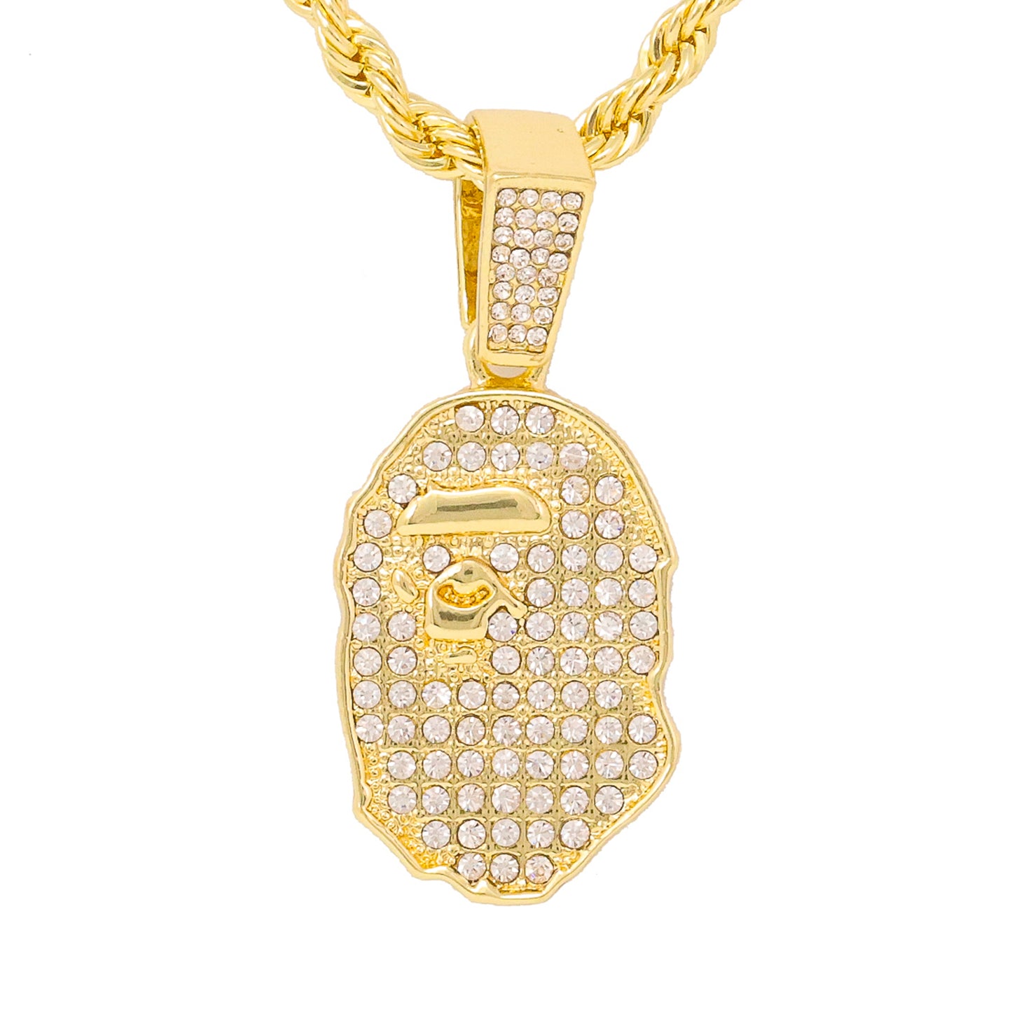 Iced Medium Ape Pendant with 4mm Rope Chain 24" - HC-1149*