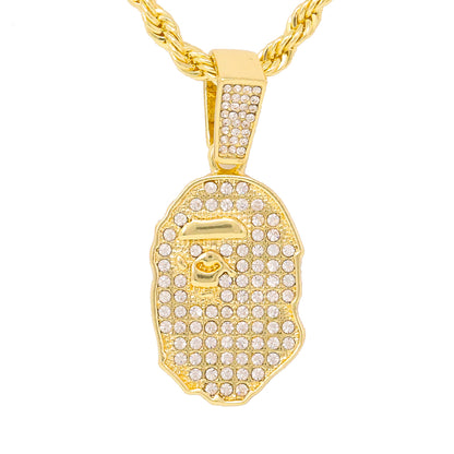 Iced Medium Ape Pendant with 4mm Rope Chain 24" - HC-1149*