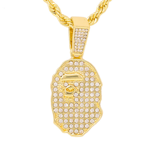 Iced Medium Ape Pendant with 4mm Rope Chain 24" - HC-1149*