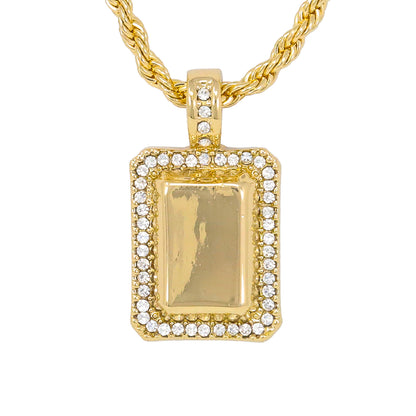 Iced Medium Tag Pendant with 4mm Rope Chain 24" - HC-1151*