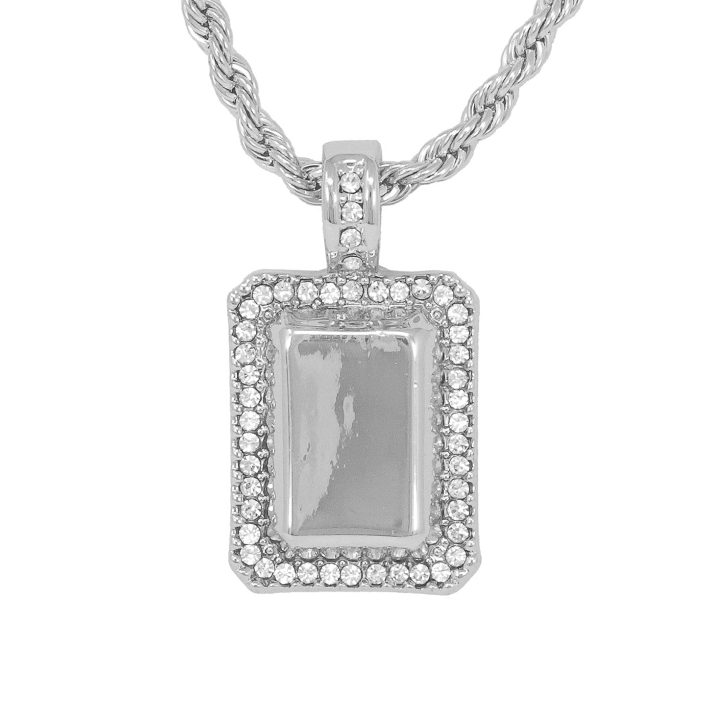 Iced Medium Tag Pendant with 4mm Rope Chain 24" - HC-1151*