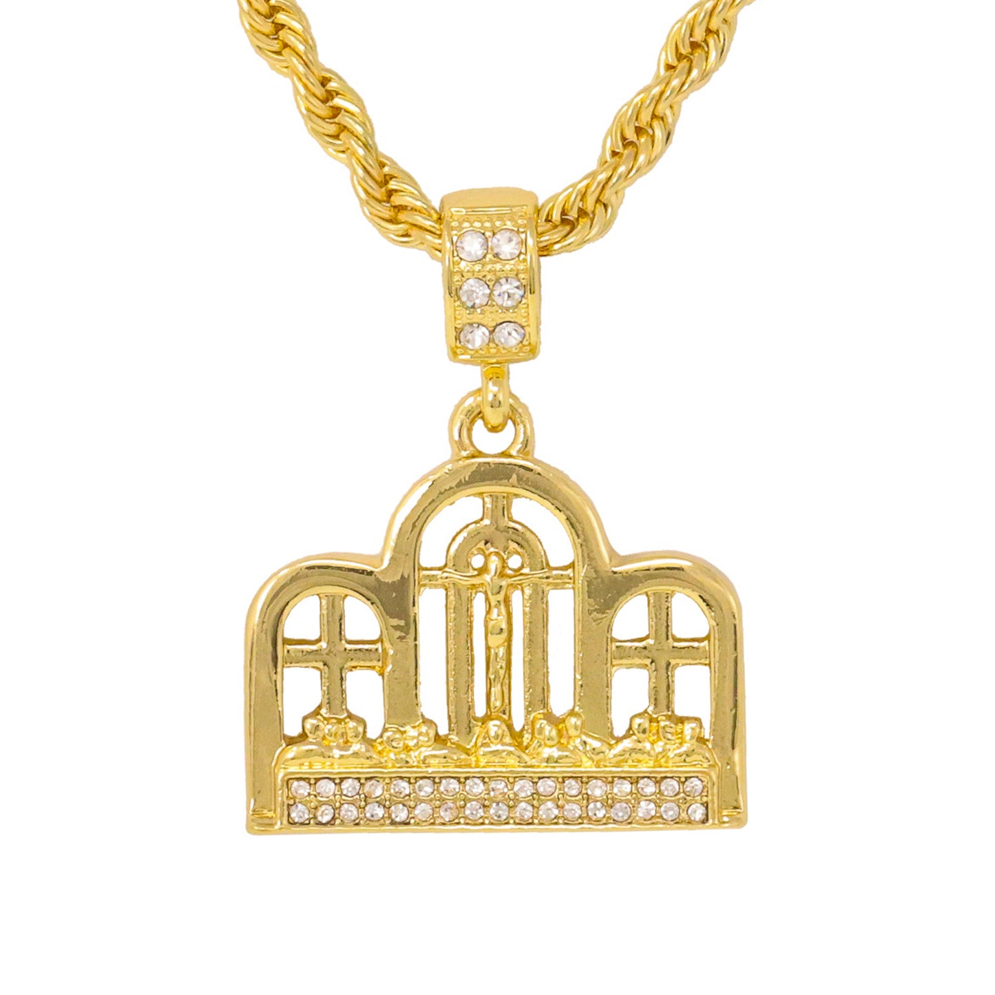 Iced Medium Last Supper Pendant with 4mm Rope Chain 24" - HC-1154*