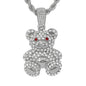 Iced Medium Teddy Bear Pendant with 4mm Rope Chain 24" - HC-1157