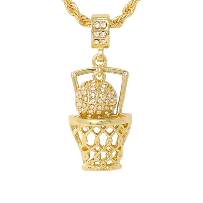 Iced Medium Basketball Pendant with 4mm Rope Chain 24" - HC-1159*