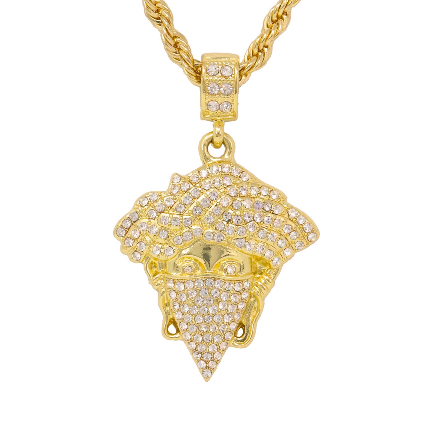 Iced Medium Crook Pendant with 4mm Rope Chain 24" - HC-1161*