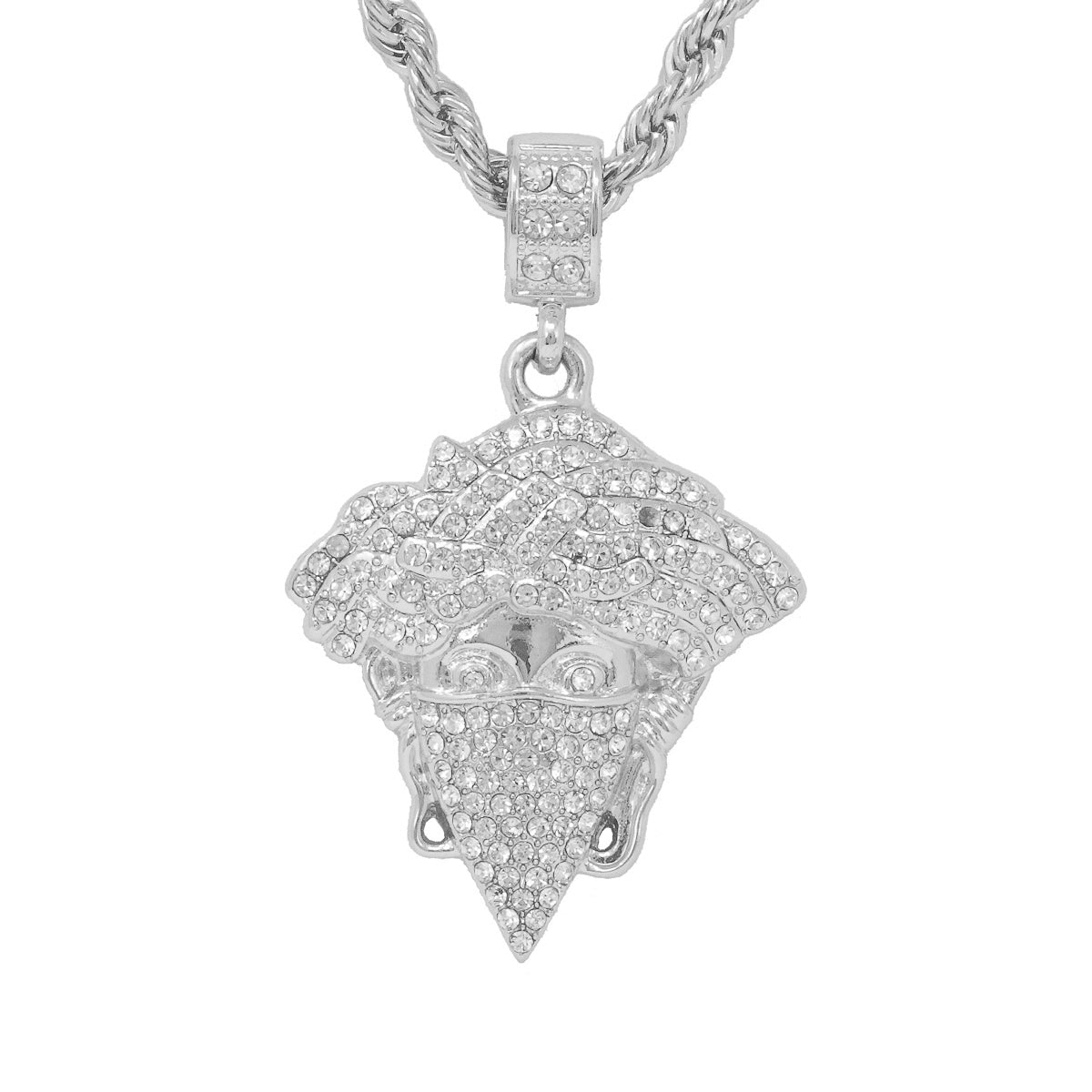 Iced Medium Crook Pendant with 4mm Rope Chain 24" - HC-1161*