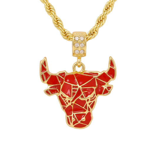 Iced Medium Bull Pendant with 4mm Rope Chain 24" - HC-1166