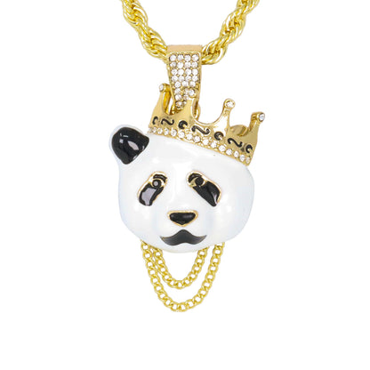 Iced Medium Panda Pendant with 4mm Rope Chain 24" - HC-1167