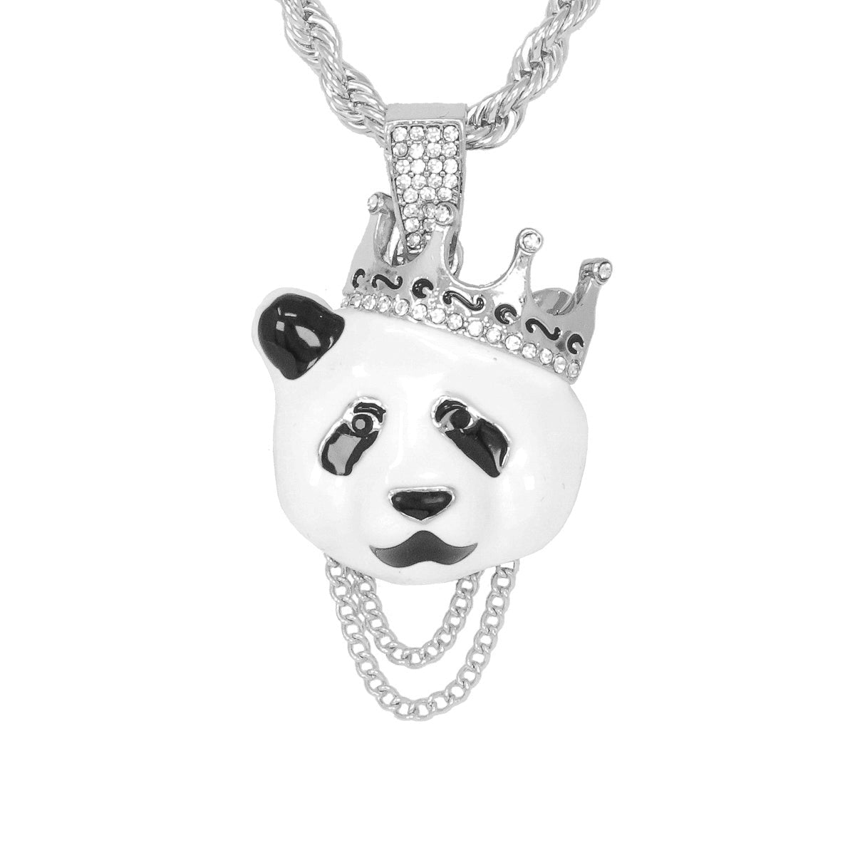 Iced Medium Panda Pendant with 4mm Rope Chain 24" - HC-1167