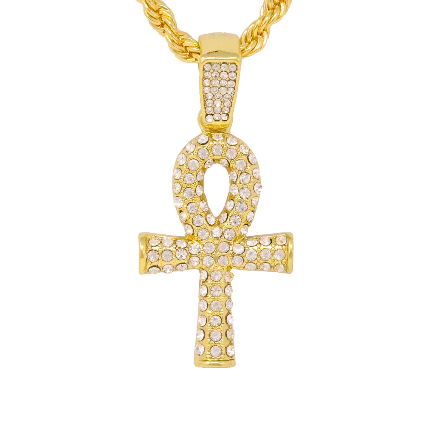 Iced Medium Ankh Cross Pendant with 4mm Rope Chain 24" - HC-1168*