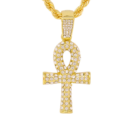 Iced Medium Ankh Cross Pendant with 4mm Rope Chain 24" - HC-1168*