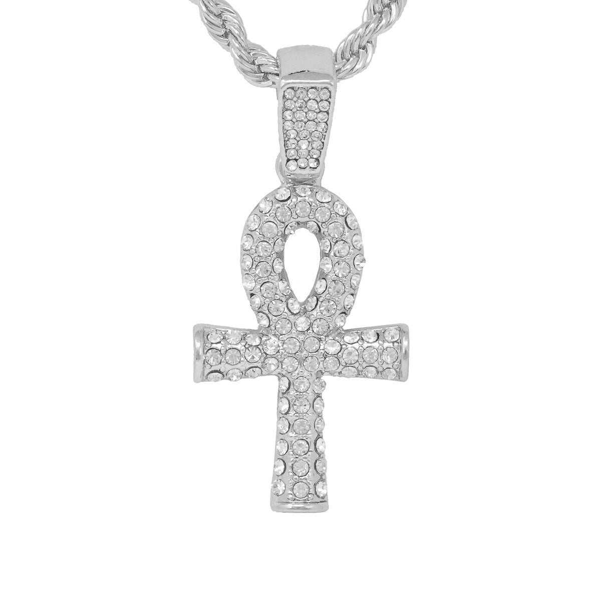 Iced Medium Ankh Cross Pendant with 4mm Rope Chain 24" - HC-1168*