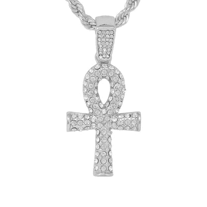 Iced Medium Ankh Cross Pendant with 4mm Rope Chain 24" - HC-1168*