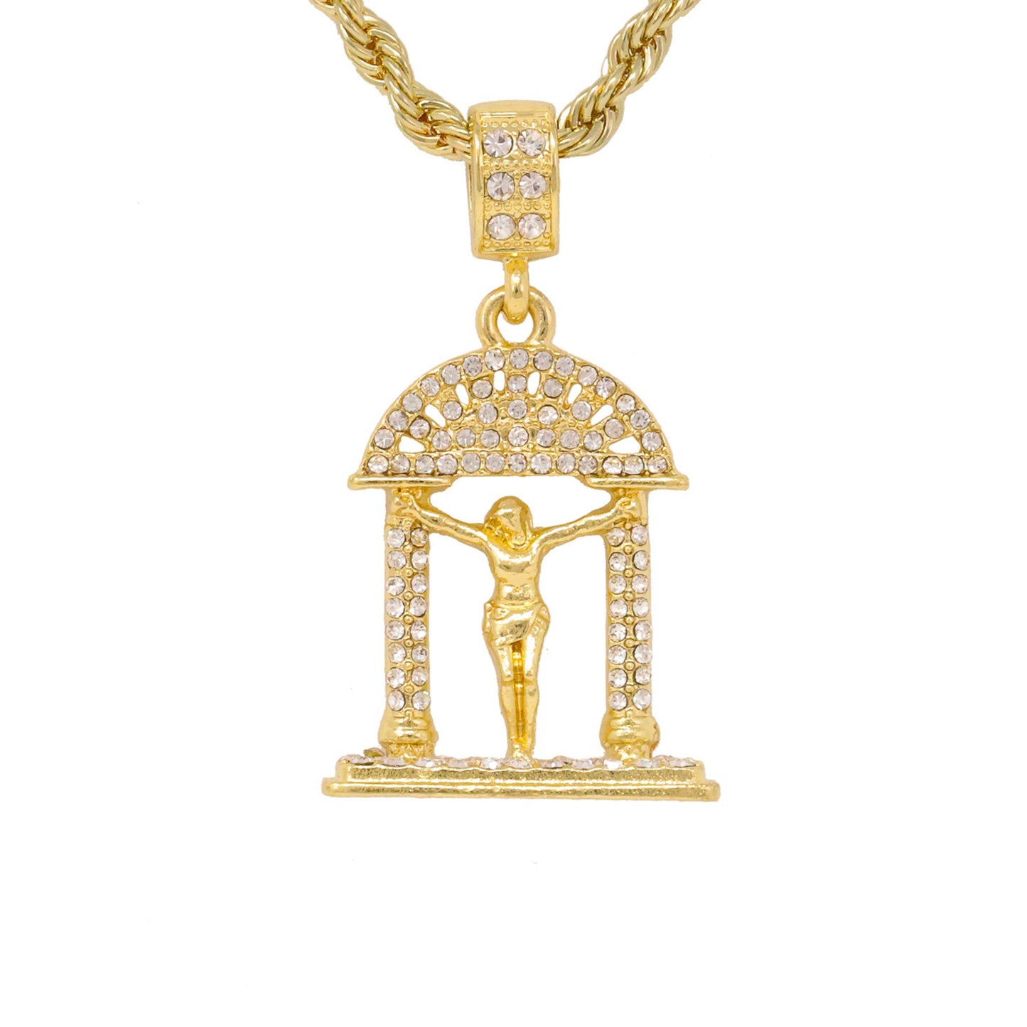 Iced Medium Crucifix Pendant with 4mm Rope Chain 24" - HC-1169