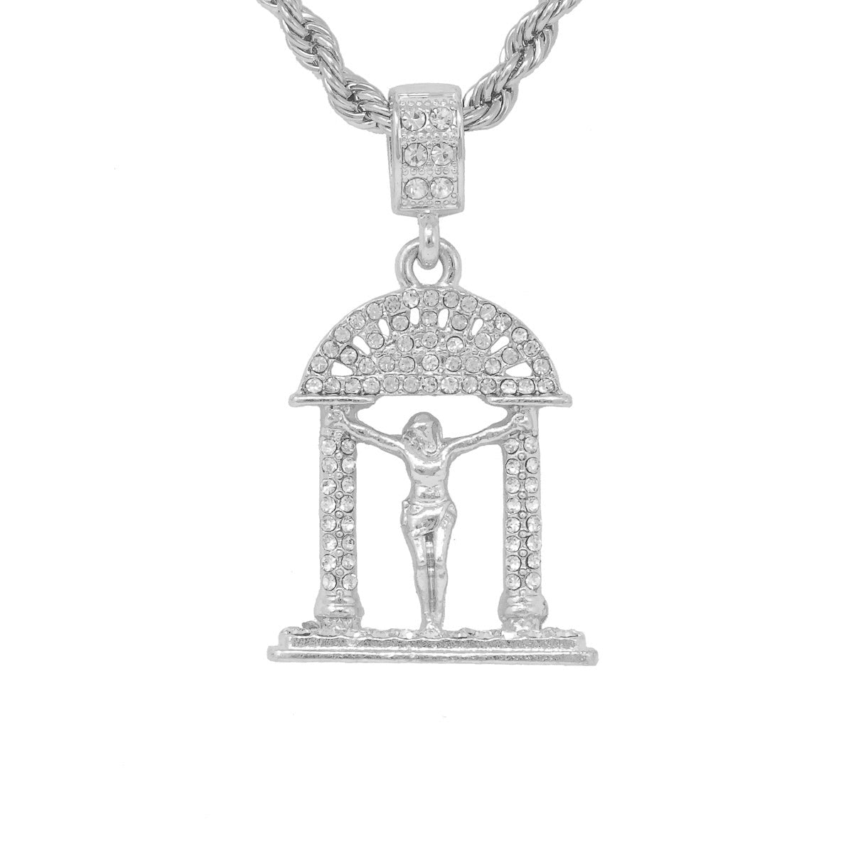 Iced Medium Crucifix Pendant with 4mm Rope Chain 24" - HC-1169
