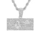 Iced Medium $100 Bill Pendant with 4mm Rope Chain 24" - HC-1171