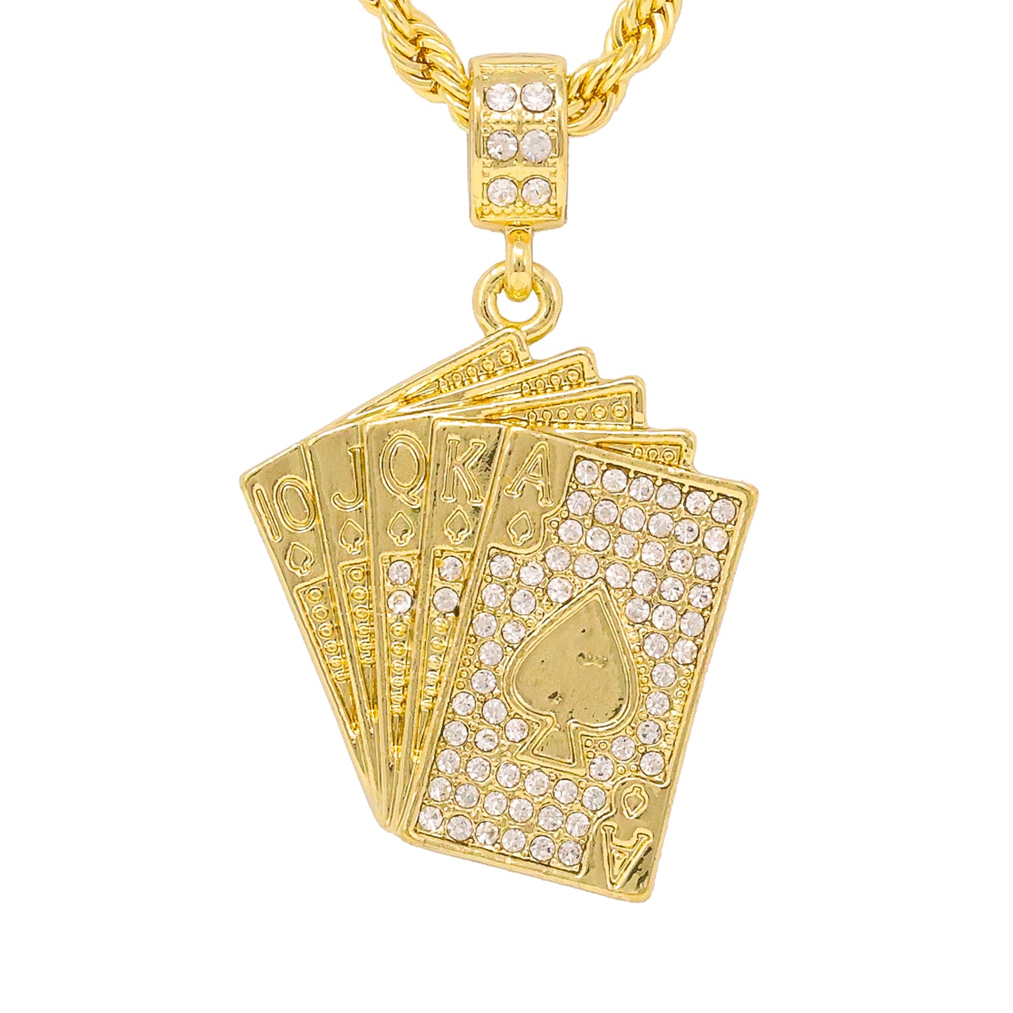 Iced Medium Royal Flush Pendant with 4mm Rope Chain 24" - HC-1173