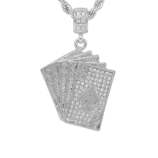 Iced Medium Royal Flush Pendant with 4mm Rope Chain 24" - HC-1173