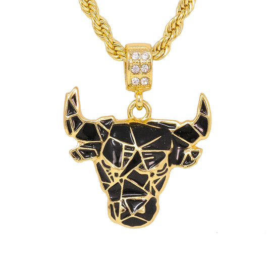 Iced Medium Bull Pendant with 4mm Rope Chain 24" - HC-1179*