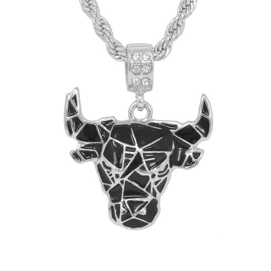 Iced Medium Bull Pendant with 4mm Rope Chain 24" - HC-1179*