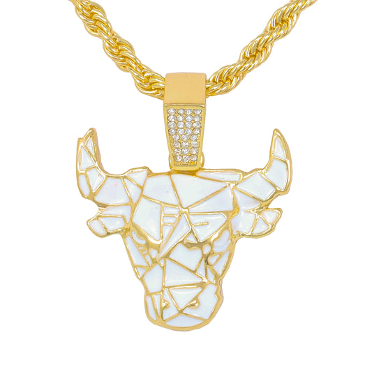 Iced Medium Bull Pendant with 4mm Rope Chain 24" - HC-1180*