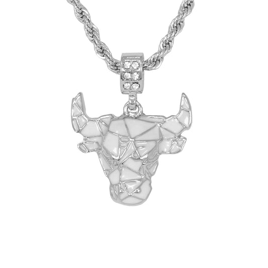 Iced Medium Bull Pendant with 4mm Rope Chain 24" - HC-1180*