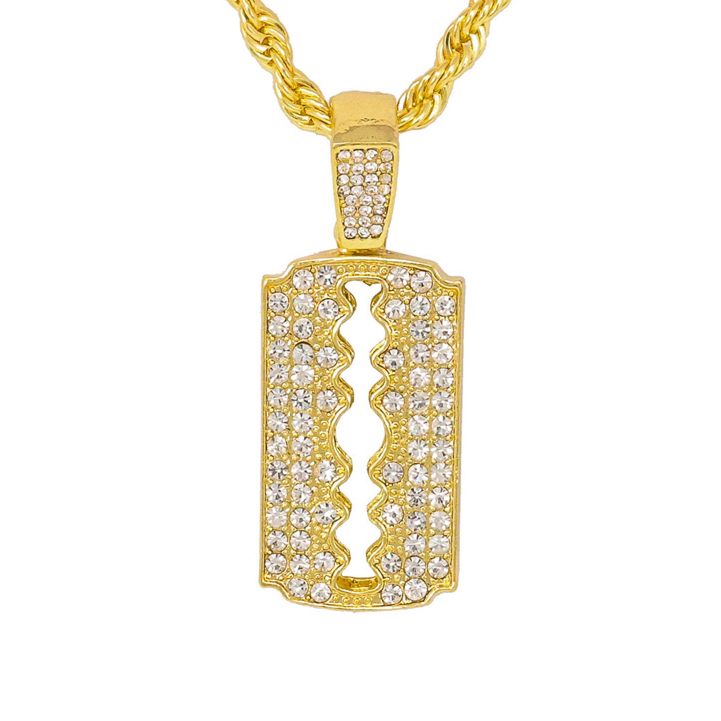 Iced Medium Razor Pendant with 4mm Rope Chain 24" - HC-1181