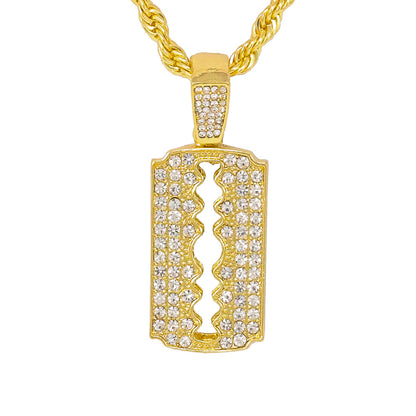 Iced Medium Razor Pendant with 4mm Rope Chain 24" - HC-1181