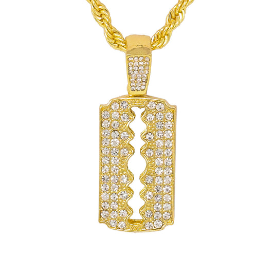 Iced Medium Razor Pendant with 4mm Rope Chain 24" - HC-1181